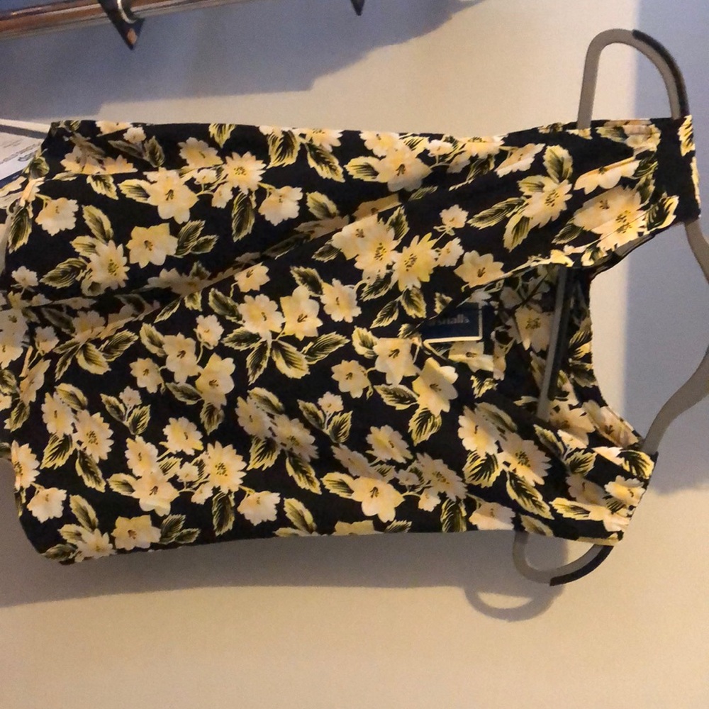 Yellow black flowered blouse